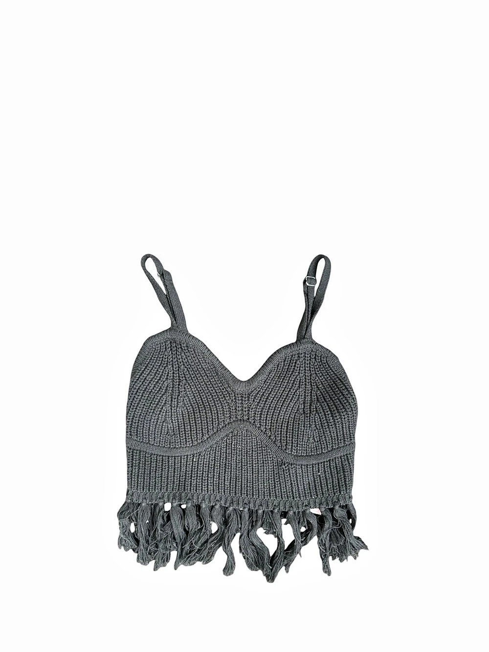 Wild Fable12 Knit Fringe Crop Top in Gray NWT
